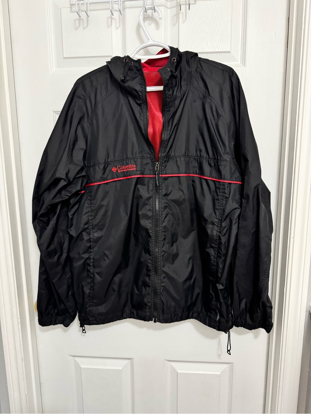 Vintage Columbia Black Windbreaker Jacket with Red Accents